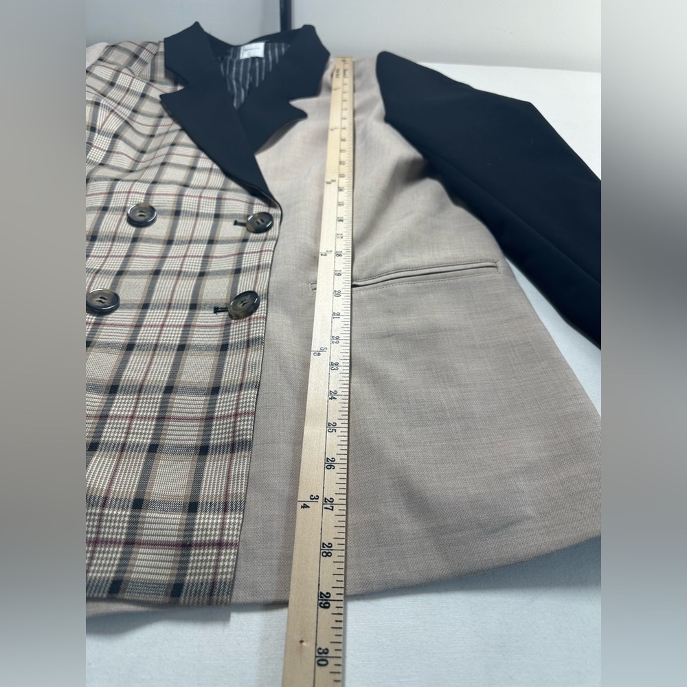 Anthropologie Two-Tone Plaid & Solid Blazer in Beige, Black - Picture 7 of 9